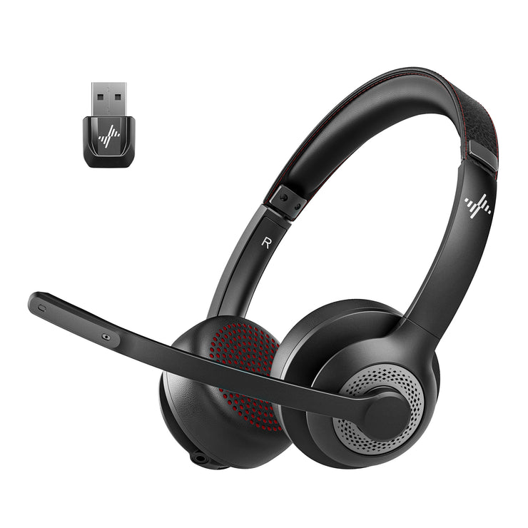 JIAMQISHI Work Wireless Headset with Microphone - Bluetooth V5.2 Headphones with USB Dongle & Mic Mute for Computer/Laptop/PC/iPhone/Android/Cell Phones/Zoom/Ms Teams/Skype - Wireless Headphones