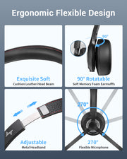 JIAMQISHI Work Wireless Headset with Microphone - Bluetooth V5.2 Headphones with USB Dongle & Mic Mute for Computer/Laptop/PC/iPhone/Android/Cell Phones/Zoom/Ms Teams/Skype - Wireless Headphones