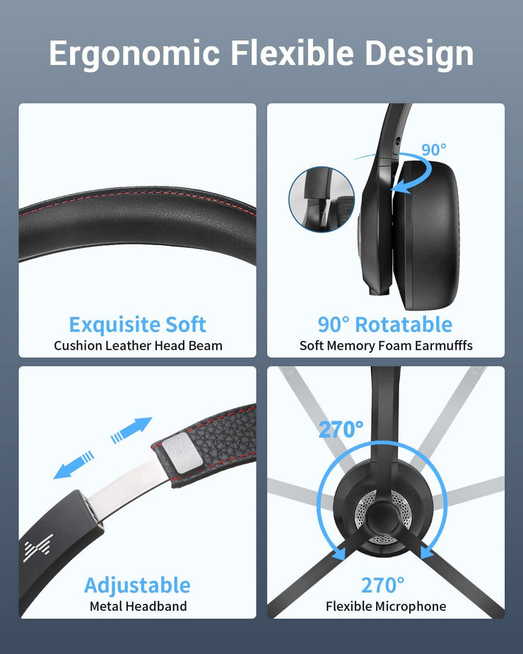 JIAMQISHI Bluetooth Headset with Microphone Wireless Headphones ENC Noise Cancelling Microphone Over-Ear Bluetooth V5.0 Headphone for Computer/Laptop/iPhone/Android/Cell Phones/Zoom/Ms Teams/Skype