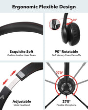 USB Headset with Mic for PC, Over-Ear Computer Laptop Headphones with Noise Cancelling Microphone in-line Control for Home Office Online Class Skype Zoom