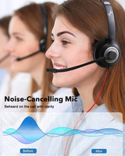 USB Headset with Mic for PC, Over-Ear Computer Laptop Headphones with Noise Cancelling Microphone in-line Control for Home Office Online Class Skype Zoom